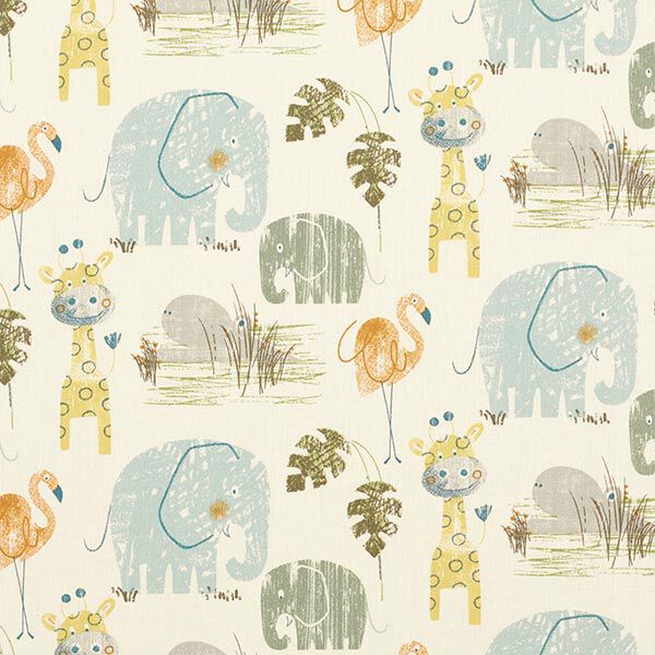 GOTS Tissu en coton cretonne animaux de la savane mignons – blanc – Échantillon,  image number 1