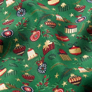 Tissu en coton Popeline Cadeaux – vert/or, 