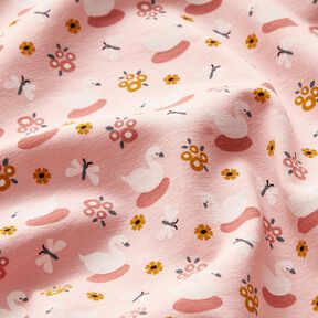 Jersey coton Jolis cygnes – rose clair/blanc,  Jersey coton Jolis cygnes – rose clair/blanc,