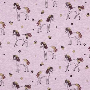 Jersey coton Cheval fleuri pailleté | Poppy Fabrics – violet pastel/or, 