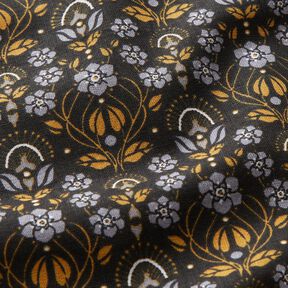 Tissu en coton Cretonne Fleurs grimpantes – noir/jaune curry, 