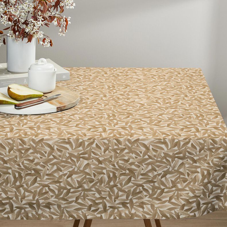 Tissu de décoration Semi-panama Mer de feuilles – écru/marron clair, image number 7