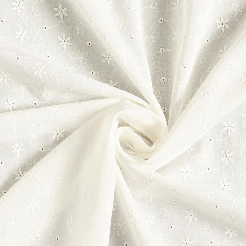 Batiste de coton Dentelle brodée Vrilles de fleurs – écru, image number 5