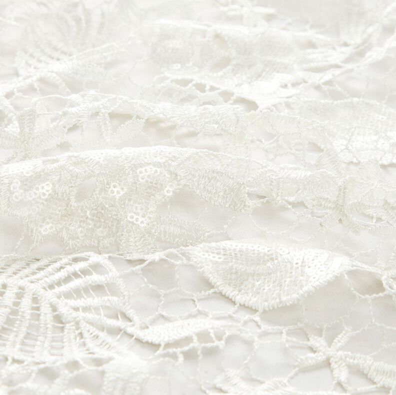 Dentelle avec paillettes et bord festonné – blanc,  image number 2