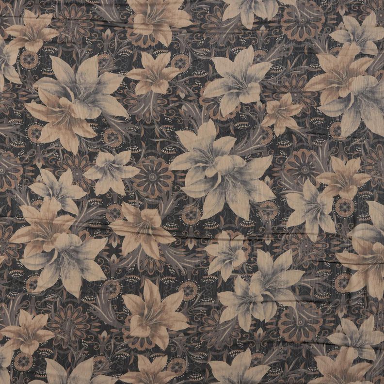 Chiffon fleurs stylisées – noir,  image number 1