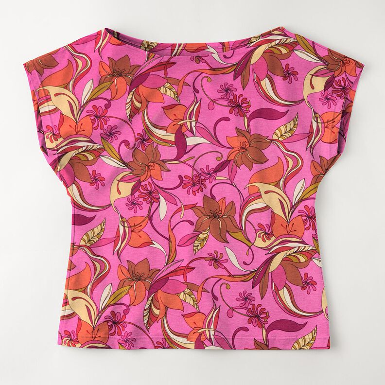 Jersey viscose zarte Blumen – pourpre/rouge feu, image number 5
