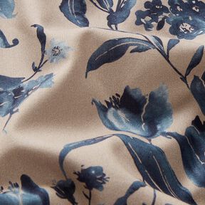 Popeline Fleurs aquarelle – dune/bleu jean, 