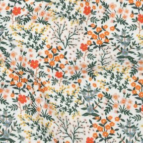 Tissu double gaze de coton Prairie fleurie Impression numérique | Poppy Fabrics – écru/orange pêche, 