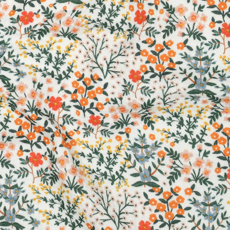 Tissu double gaze de coton Prairie fleurie Impression numérique | Poppy Fabrics – écru/orange pêche,  image number 2
