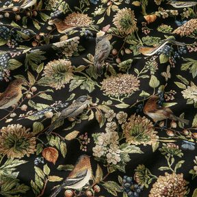 Tissu de décoration Gobelin Fleurs et oiseaux – noir/vert, 