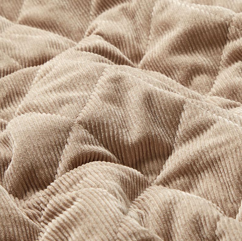 Tissu matelassé Velours côtelé à losanges avec envers fourrure – taupe, image number 3