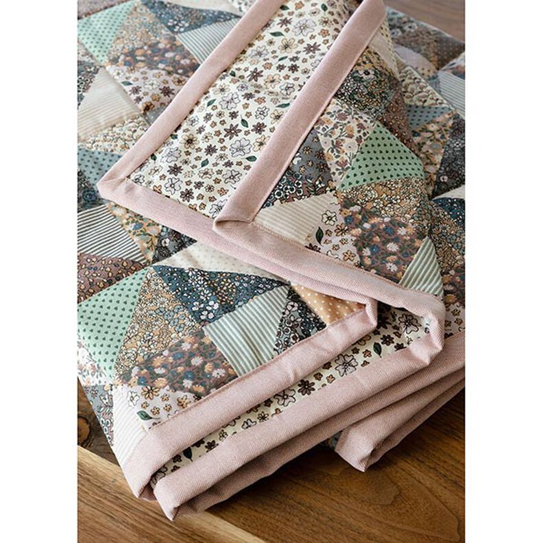 Tissu de décoration Semi-panama Fleurs aspect quilt – lilas pastel/écru, image number 6