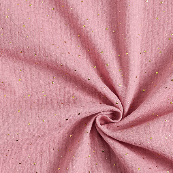 Tissu double gaze de coton taches dorées éparses – rose/or,  image number 3