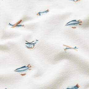 GOTS Jersey coton Objets volants rétro Impression numérique – ivoire, 