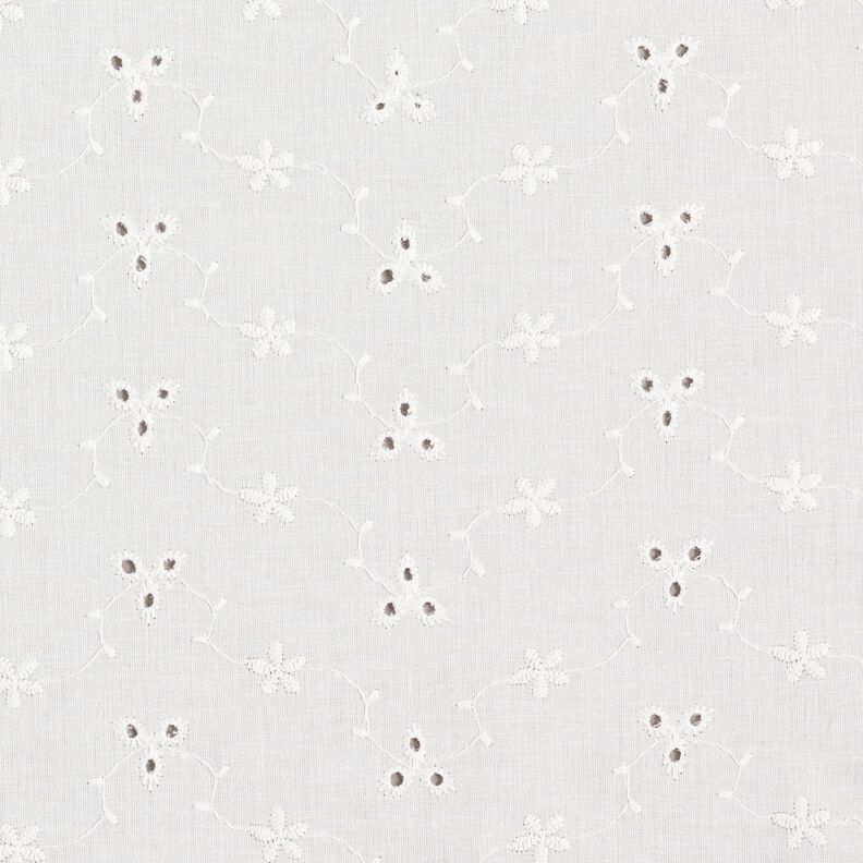 Tissu de coton à broderie anglaise Fleurs avec vrilles – blanc,  image number 1