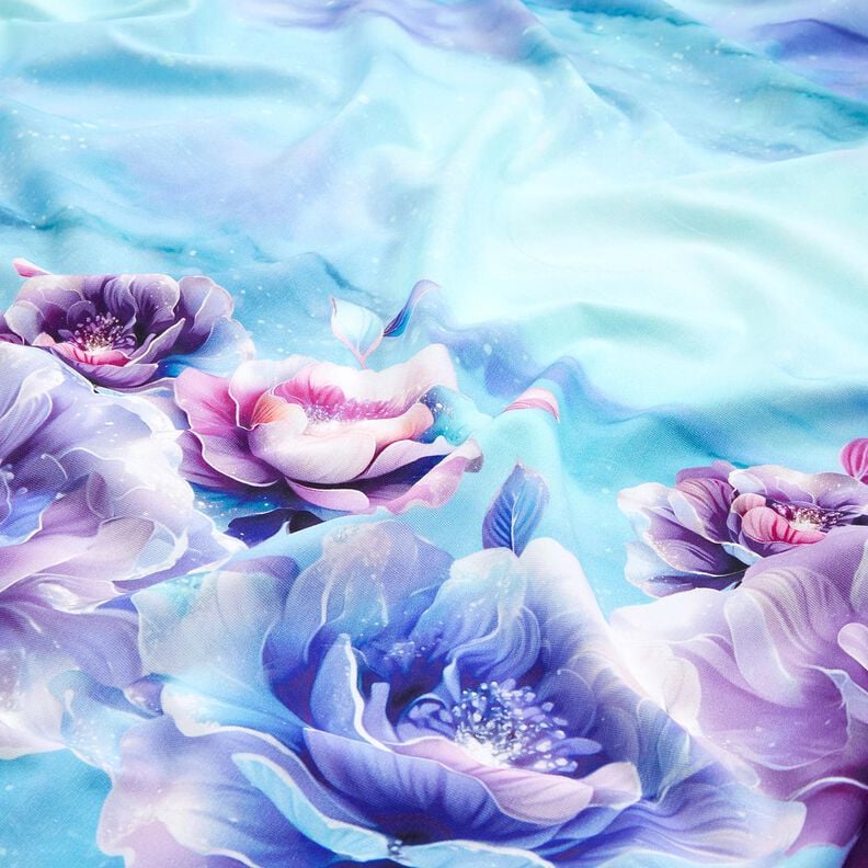 Jersey coton Fleurs d'été | Glitzerpüppi  – bleu ciel/lavande,  image number 2