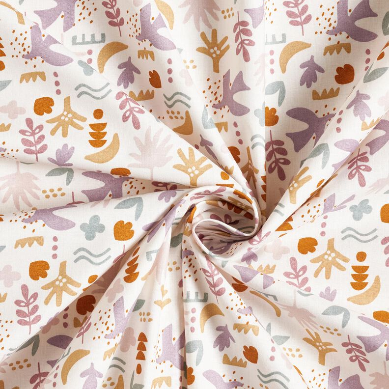 Tissu en coton Cretonne oiseaux abstraits – écru/violet pastel,  image number 3