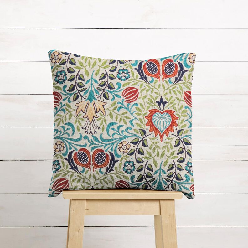 Tissu de décoration Gobelin vrilles symétriques – beige clair/turquoise, image number 7