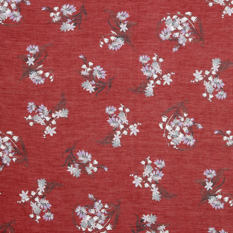 Voile de soie mélangée Bouquets de fleurs – carmin,  image number 1