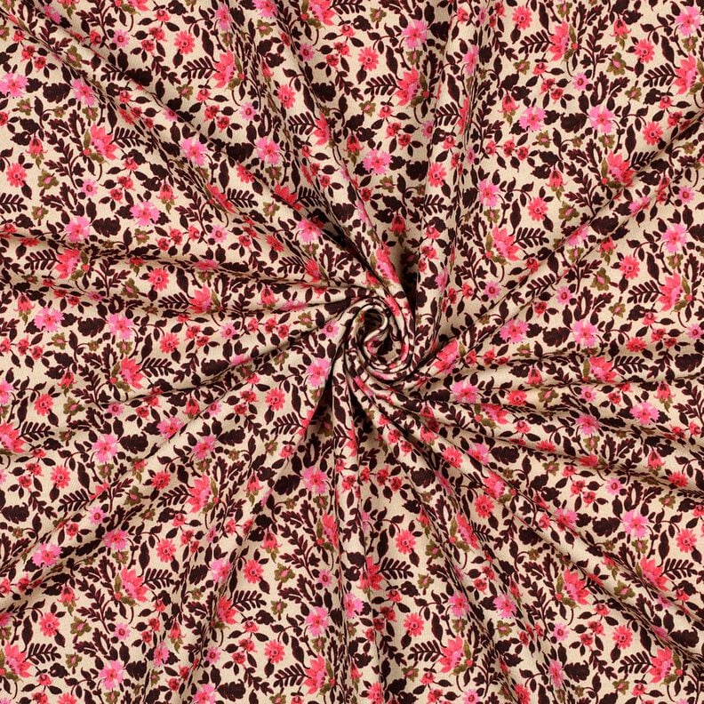 French Terry Sweat d’été petites fleurs Impression numérique – noix de cajou/rose intense,  image number 3