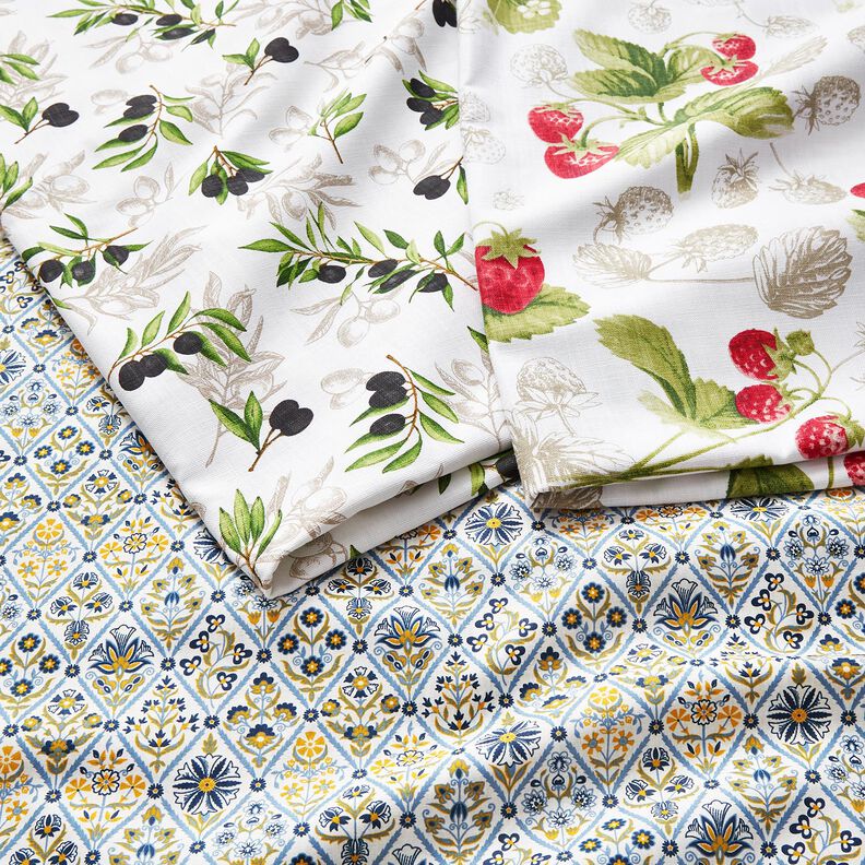 Tissu en coton Cretonne Carreaux à fleurs – blanc/bleu brillant,  image number 5