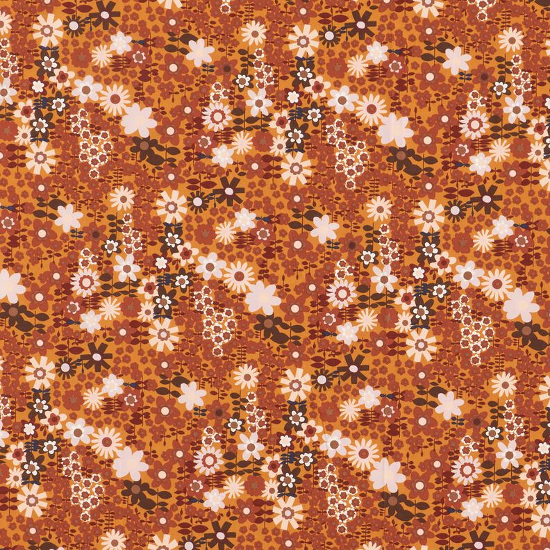 Popeline de coton Fleurs géométriques – jaune curry/marron foncé,  image number 1