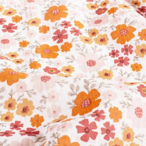 Tissu double gaze de coton Prairie fleurie – ivoire/orange pêche, 