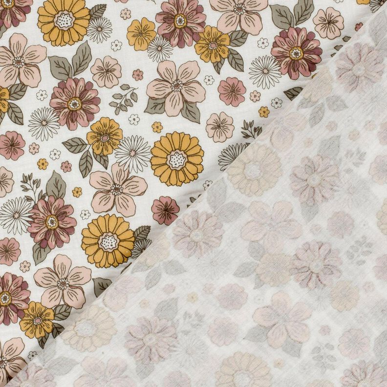 Tissu double gaze de coton Fleurs rétros – blanc, image number 4