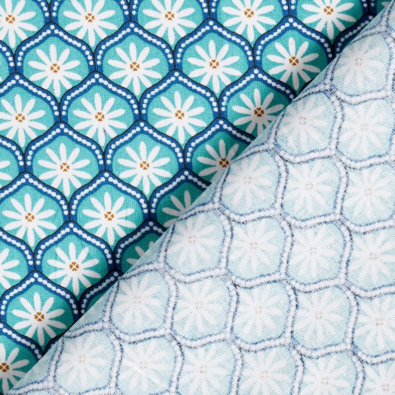 Coton enduit Blumenkacheln – bleu aqua/blanc, image number 4