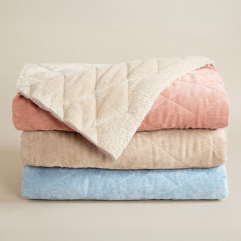 Tissu matelassé Velours côtelé à losanges avec envers fourrure – taupe, image number 7