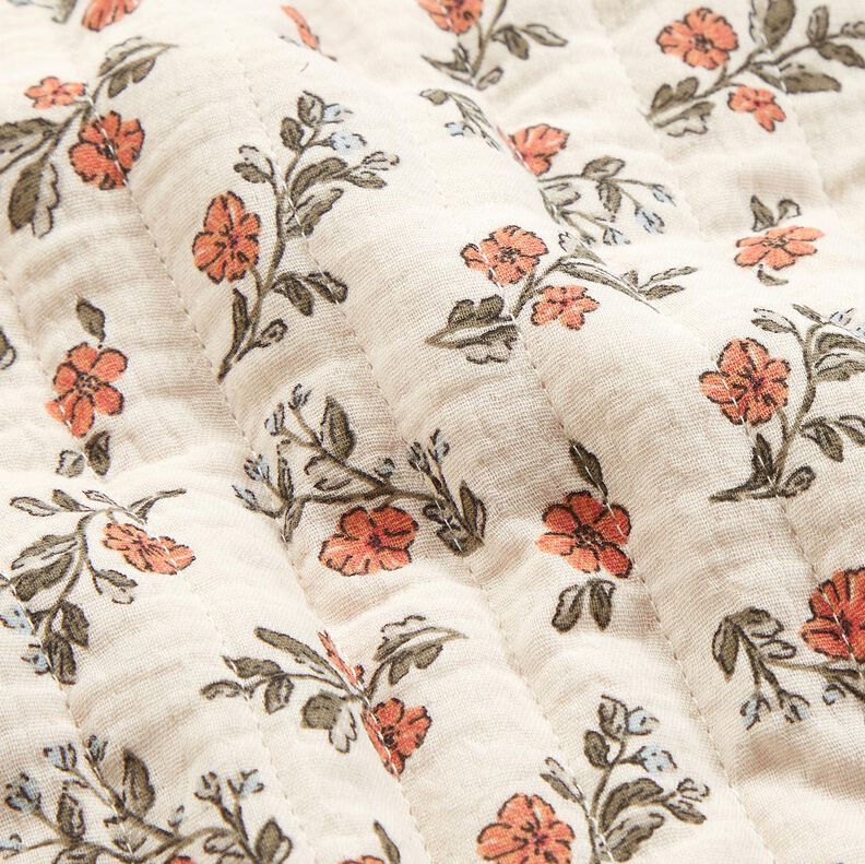 Tissu gaze de coton Tissu matelassé Fleurs romantiques – écru/myrtille, image number 3