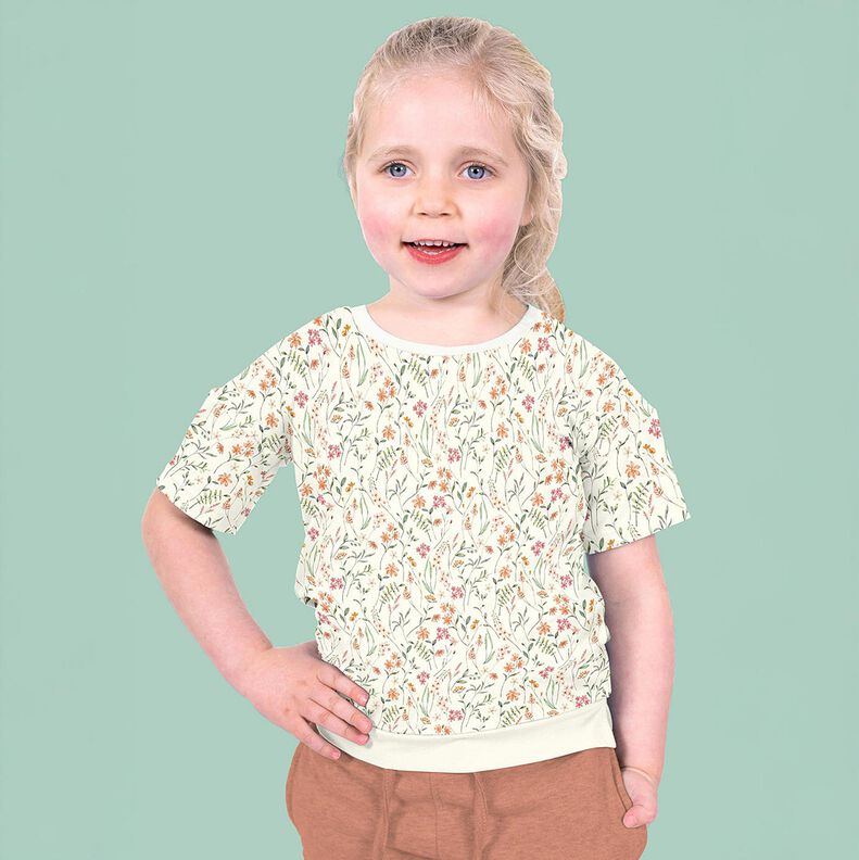 GOTS Jersey coton prairie de fleurs sauvages Impression numérique – ivoire, image number 7