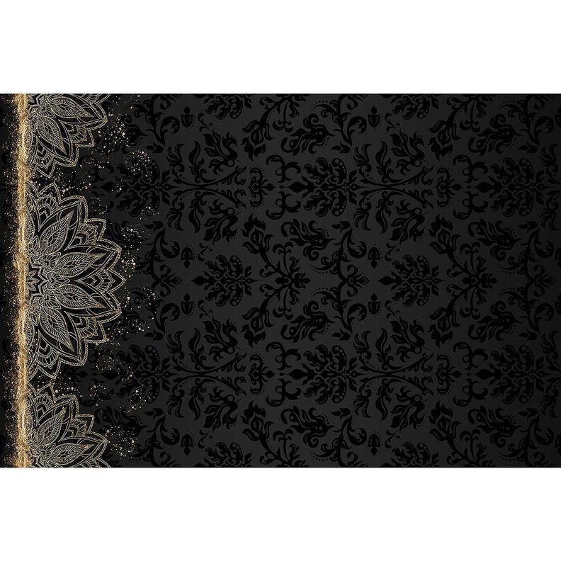 Jersey coton Tissu pour bordure Mandala baroque taches dorées | Glitzerpüppi – noir,  image number 4