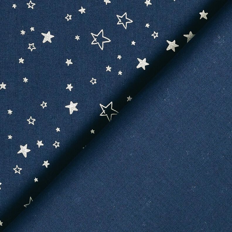 Tissu en coton Popeline Imprimé feuille Étoile de Noël – bleu nuit/argent métallisé,  image number 4