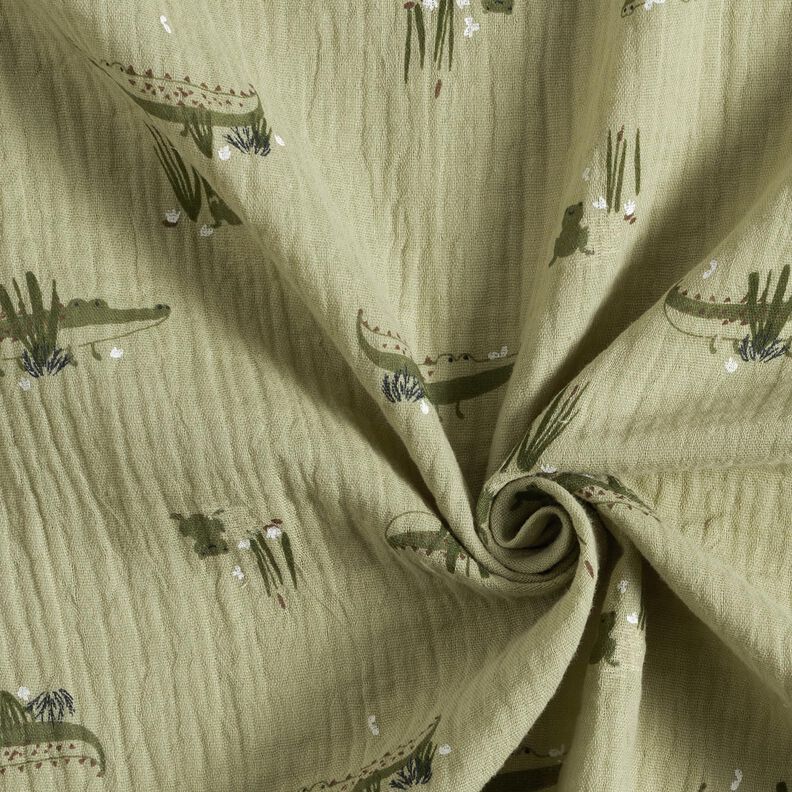 Tissu double gaze de coton Crocodiles et grenouilles – roseau,  image number 3