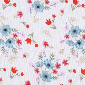 Tissu double gaze de coton Fleurs de printemps avec des tulipes – blanc/orange, 