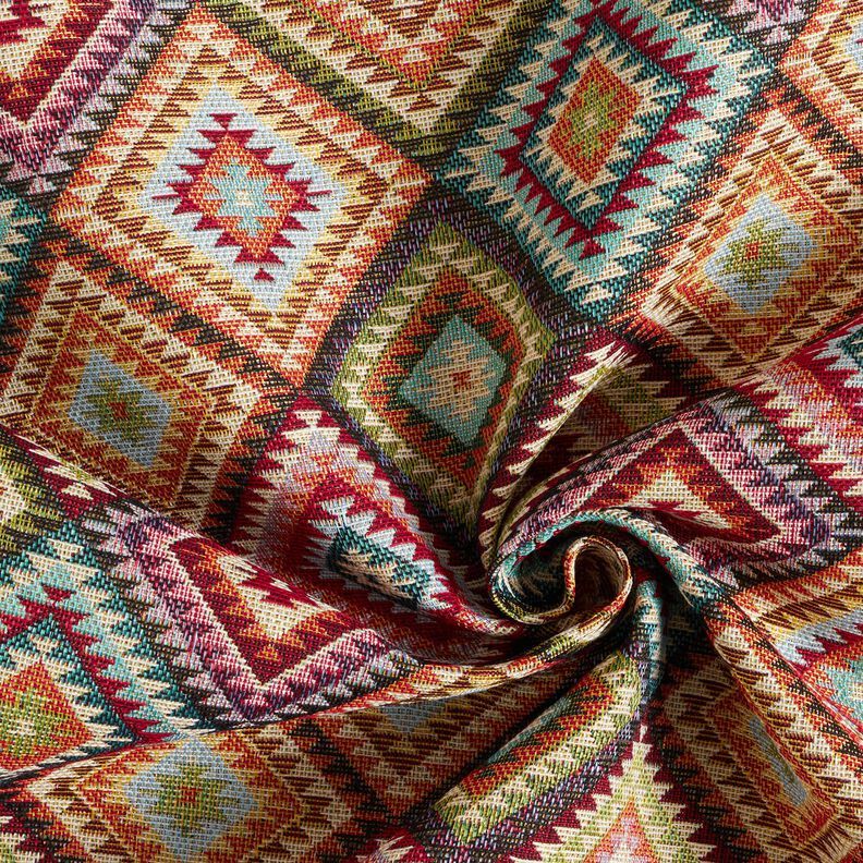 Tissu de décoration Gobelin Losanges dentelés – beige clair/carmin, image number 3