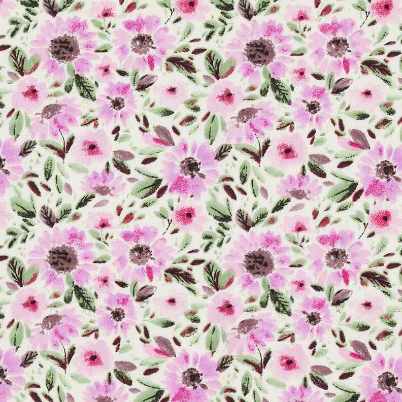 Popeline de coton Mer de fleurs – violet pastel/blanc,  image number 1