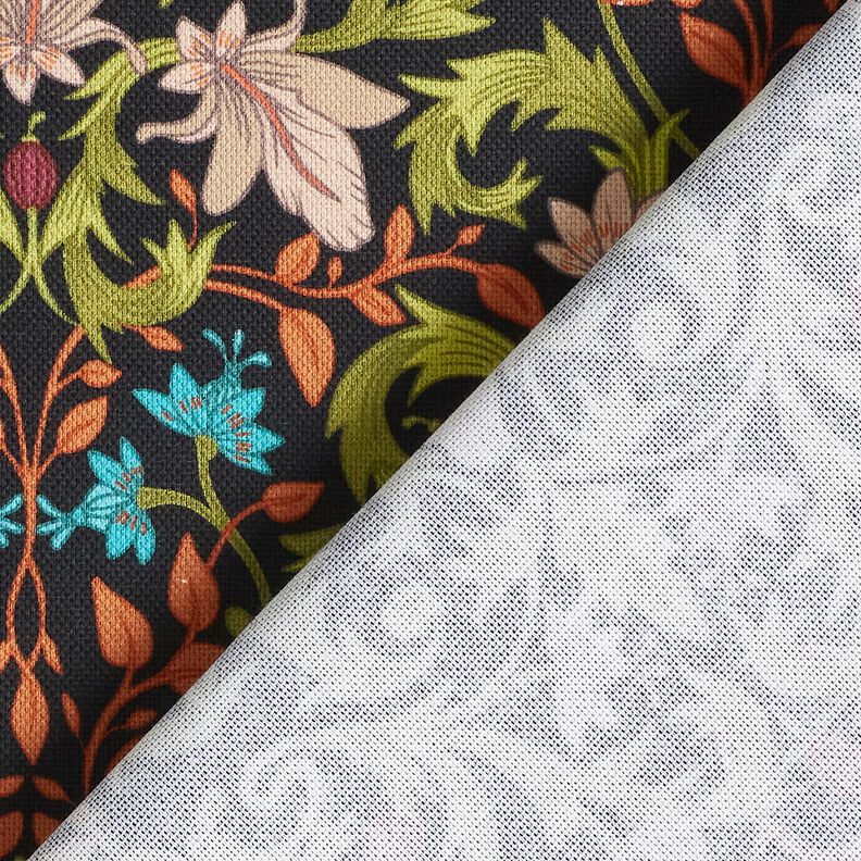 Tissu de d&eacute;coration Semi-panama ornements de feuilles &ndash; noir/pin,  image number 4