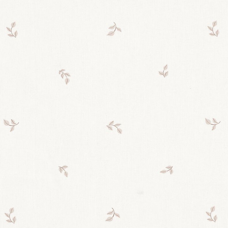 Popeline coton petites branches avec feuilles – blanc/gris brume,  image number 1