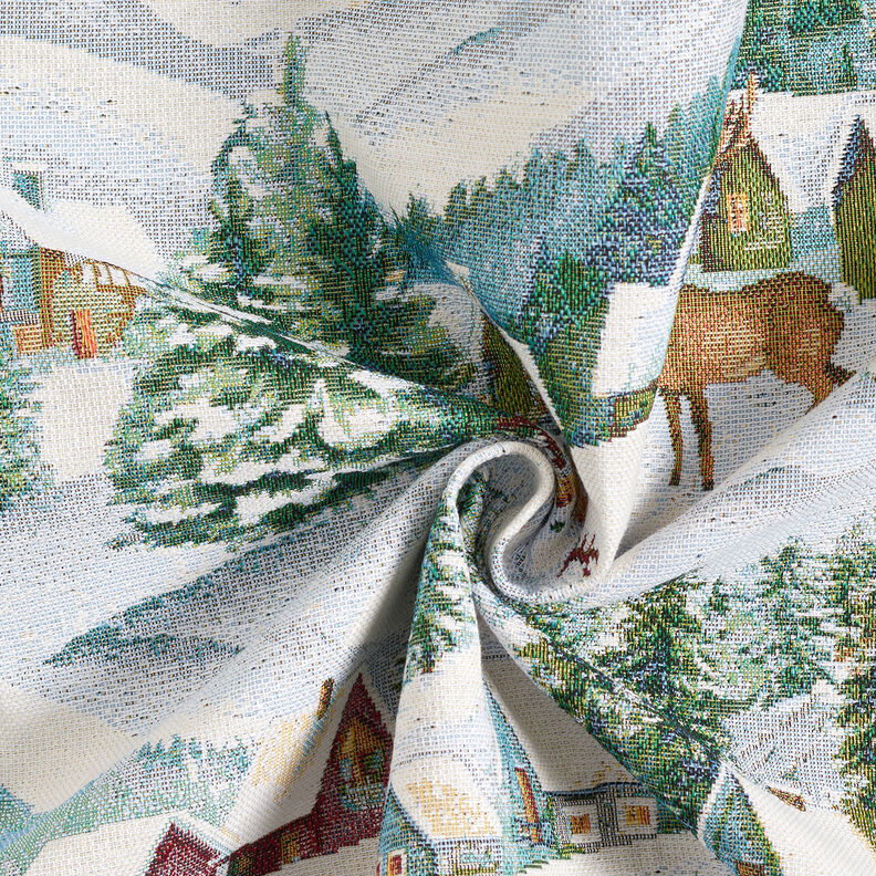 Tissu de décoration Gobelin Paysage hivernal – ivoire/turquoise clair, image number 3