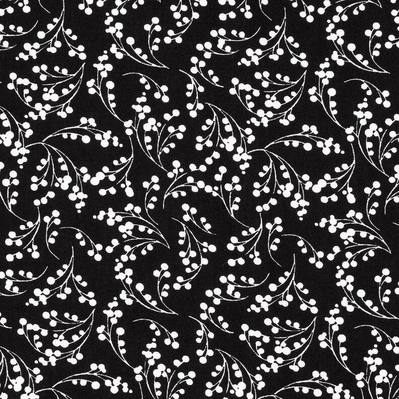 Tissu en viscose Branches avec baies – noir, image number 1