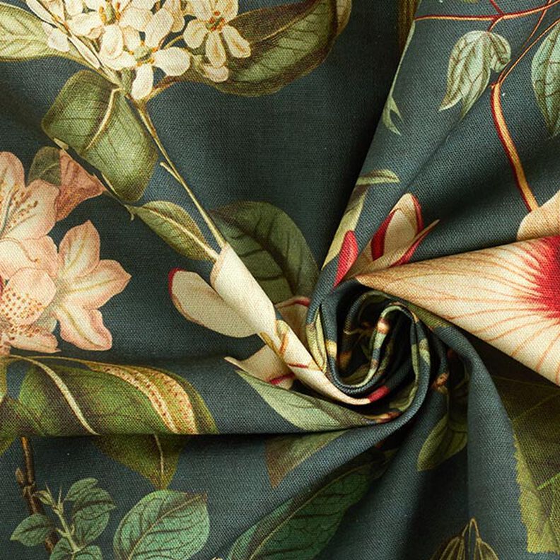 Tissu de décoration Toile Fleurs nostalgiques – vert foncé, image number 3