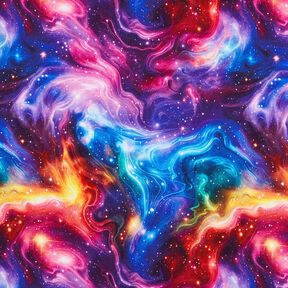 French Terry Sweat d’été Galaxie Impression numérique – lilas bleu/rouge feu, 
