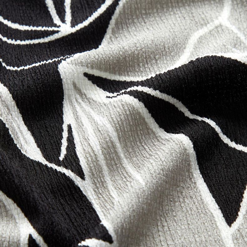 Crêpe stretch Grandes fleurs – noir/gris clair, image number 2