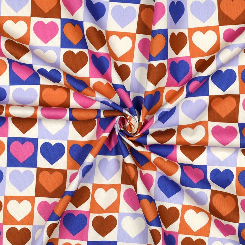 Popeline coton Tissu à carreaux avec cœurs | Poppy Fabrics – ivoire/bleu roi,  image number 3