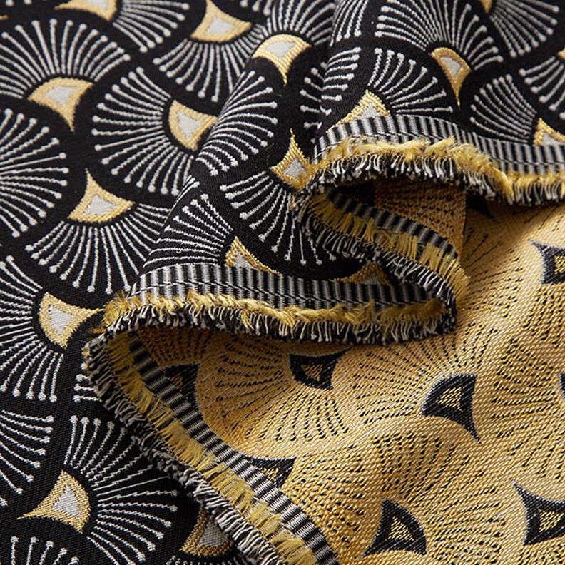 Tissu de décoration Jacquard petits éventails – noir/or,  image number 3