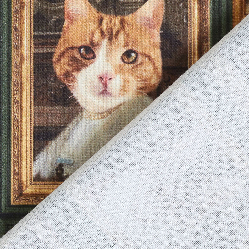 Tissu de décoration Semi-panama Portraits de chats – vert foncé/or, image number 4