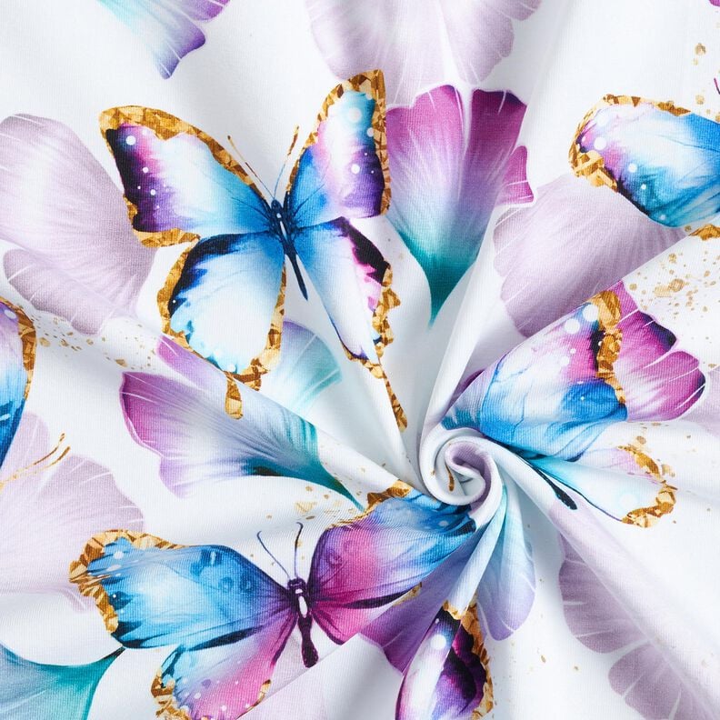 Jersey coton Papillons Ginkgo | Glitzerpüppi  – blanc,  image number 3