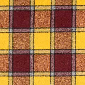 Tissu pour manteau tissu gratté à carreaux – rouge bordeaux/jaune curry, 